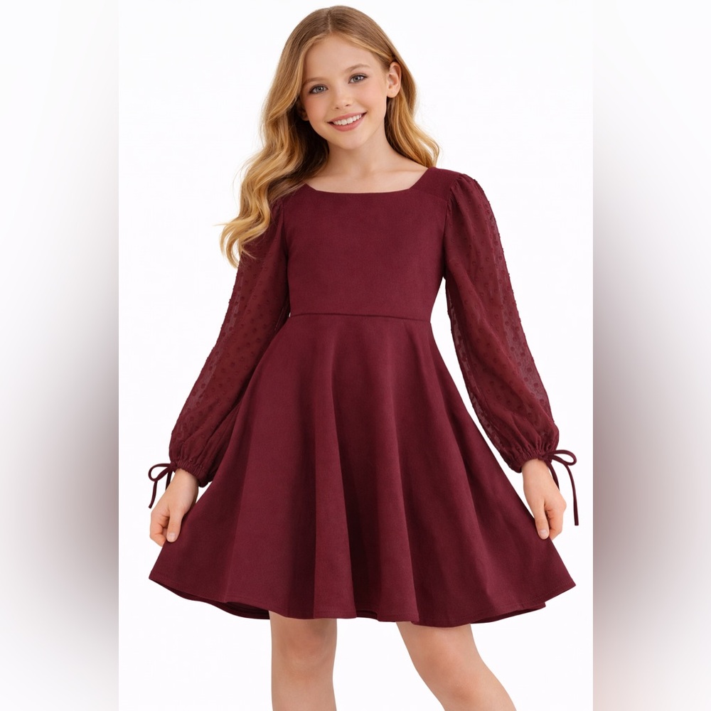 NWOT Rare Editions Maroon Kids Dress with Long Sleeves